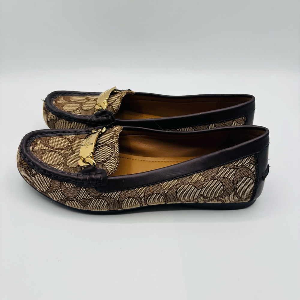 Coach Tan Signature Canvas Loafers with Gold Hardware - Picture 3 of 11